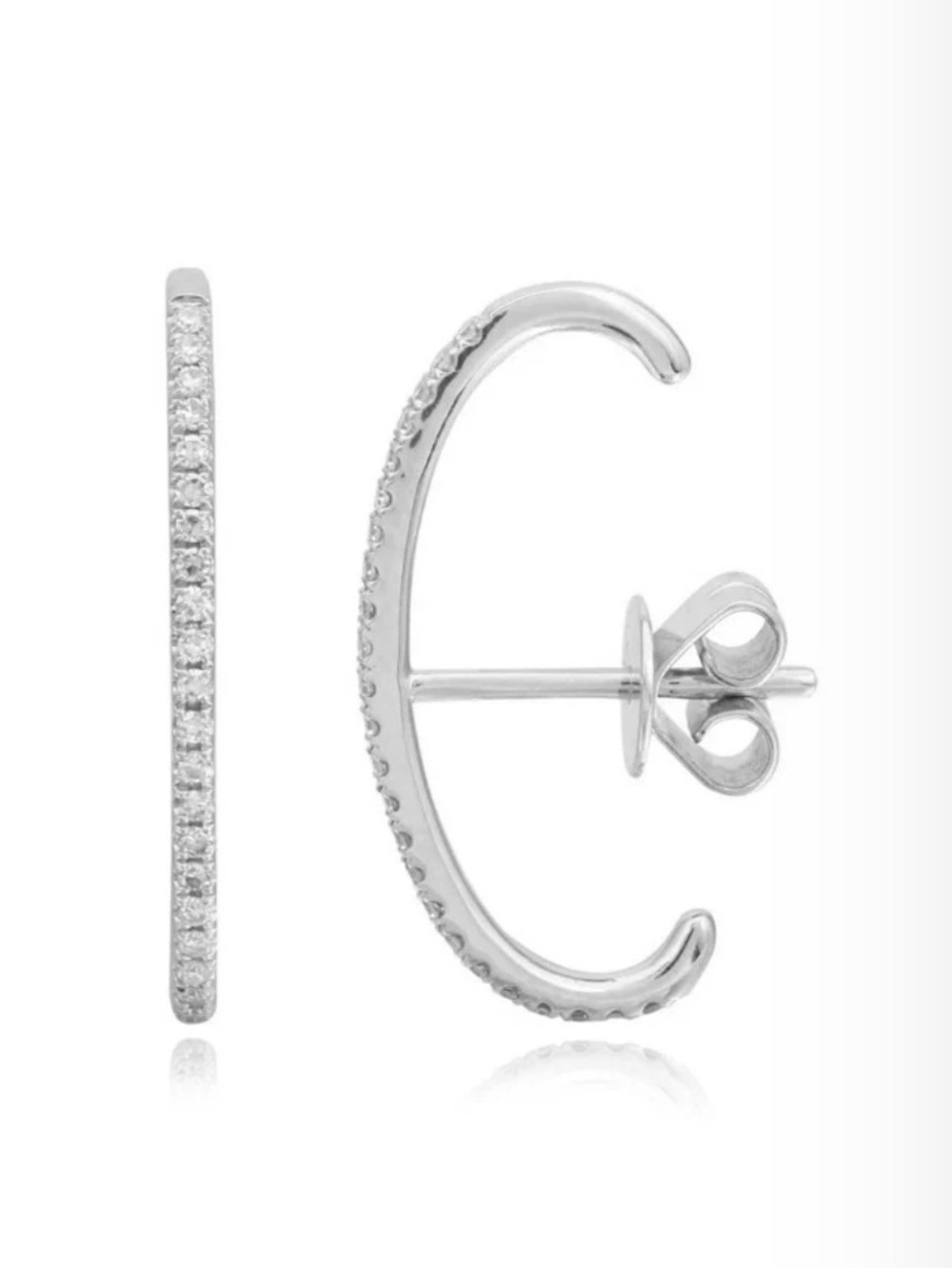14k White Gold Pave Diamond Ear Suspender Huggie Stud Earrings Fine Jewelry